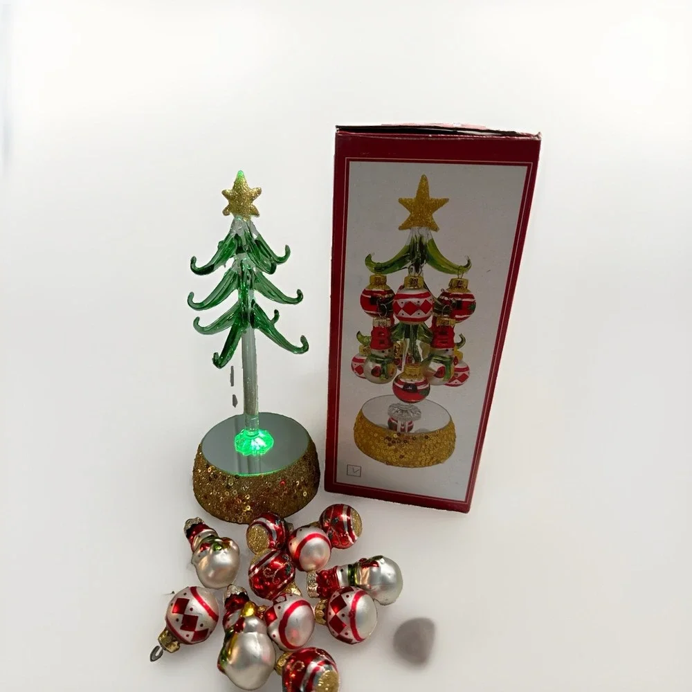 Ganz Light Up Glass Christmas Tree w/ 12 Ornaments NIB LED Holiday Decor 5